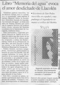 Libro "Memoria del agua" evoca el amor desdichado de Llacolén  [artículo]