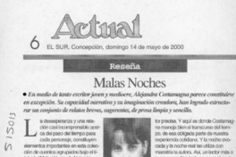 Malas noches  [artículo] Alfredo Barría M.