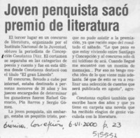 Joven penquista sacó premio de literatura  [artículo]