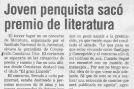 Joven penquista sacó premio de literatura  [artículo]