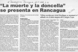 "La Muerte y la doncella" se presenta en Rancagua  [artículo]