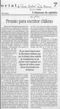 Premio para escritor chileno  [artículo] Justus