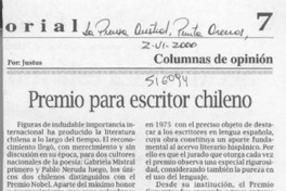 Premio para escritor chileno  [artículo] Justus