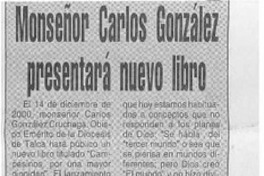 Monseñor Carlos González presentará nuevo libro  [artículo]