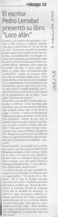 El Escritor Pedro Lemebel presentó su libro "Loco Afán"  [artículo]