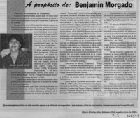 A propósito de Benjamín Morgado  [artículo] Nélida Baros Fritis
