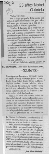 55 años Nobel Gabriela  [artículo] Juan Meza Sepúlveda