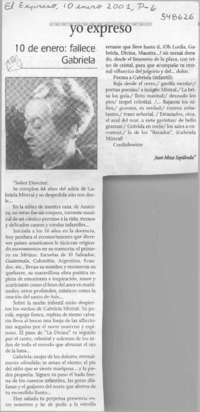 10 de enero, fallece Gabriela  [artículo] Juan Meza Sepúlveda