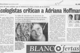 Ecologistas critican a Adriana Hoffman  [artículo] Kathya Alegría