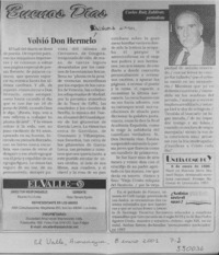 Volvió Don Hermelo  [artículo] Carlos Ruíz Zaldivar