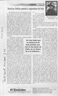 Marlene Bohle, poesía y esperanza de hoy  [artículo] Luis Ernesto Font Larrea