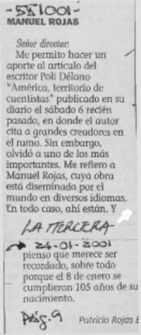 Manuel Rojas  [artículo] Patricio Rojas B.