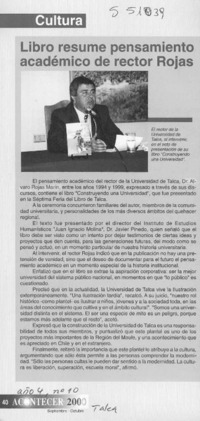 Libro resume pensamiento académico de rector Rojas  [artículo]