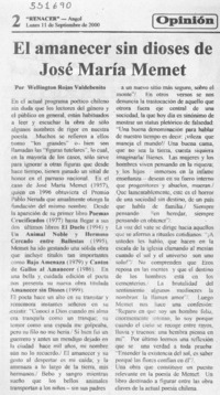 El amanecer sin dioses de José María Memet  [artículo] Wellington Rojas Valdebenito