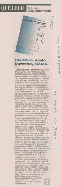 Huidobro, alado, terrestre, etéreo