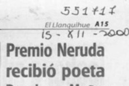 Premio Neruda recibió poeta Rosabetty Muñoz  [artículo]