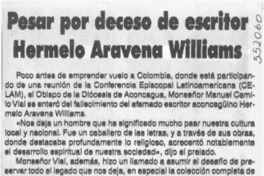 Pesar por deceso de escritor Hermelo Aravena Williams  [artículo]
