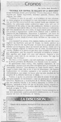"Victoria, eje central de Malleco en la Araucanía"  [artículo] Carlos René Ibacache I.