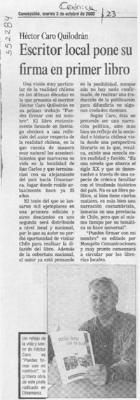 Escritor local pone su firma en primer libro  [artículo]