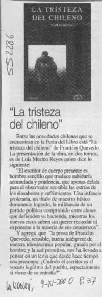 "La Tristeza del chileno"  [artículo]