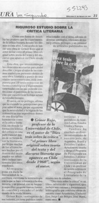 Riguroso estudio sobre la crítica literaria  [artículo]