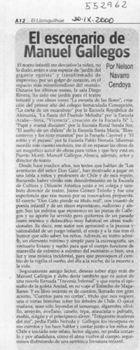 El escenario de Manuel Gallegos  [artículo] Nelson Navarro Cendoya