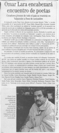 Omar Lara encabezará encuentro de poetas  [artículo]