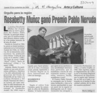 Rosabetty Muñoz ganó Premio Pablo Neruda  [artículo] Marta Zúñiga