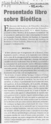 Presentado libro sobre bioética  [artículo]