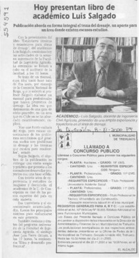 Hoy presentan libro de académico Luis Salgado  [artículo]