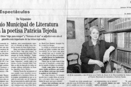 Premio Municipal de Literatura para la poetisa Patricia Tejeda  [artículo]