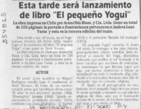 Esta tarde será lanzamiento de libro "El pequeño Yogui"  [artículo]