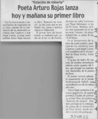 Poeta Arturo Rojas lanza hoy y mañana su primer libro  [artículo]