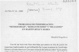 Problemas de periodización, "Modernidad", "Romanticismo" y "Realismo" en Martín Rivas y María  [artículo] Manfred Engelbert