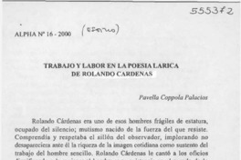 Trabajo y labor en la poesía lárica de Rolando Cárdenas  [artículo] Pavella Coppola Palacios