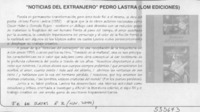 "Noticias del extranjero" Pedro Lastra  [artículo]