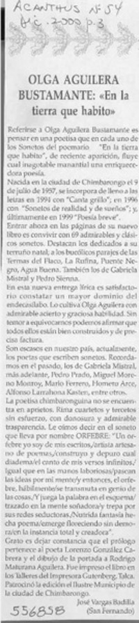 Olga Aguilera Bustamante, "En la tierra que habito"  [artículo] José Vargas Badilla