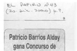 Patricio Barrios Alday gana Concurso de Cuentos de la Universidad Católica del Norte  [artículo] J. G. R.