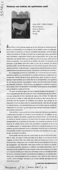 Tristeza con bahías de optimismo sutil  [artículo] Marcela Morgheinstern