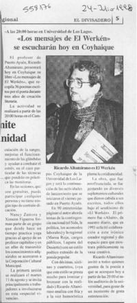 "Los Mensajes de el Werkén" se escucharán hoy en Coyhaique  [artículo]