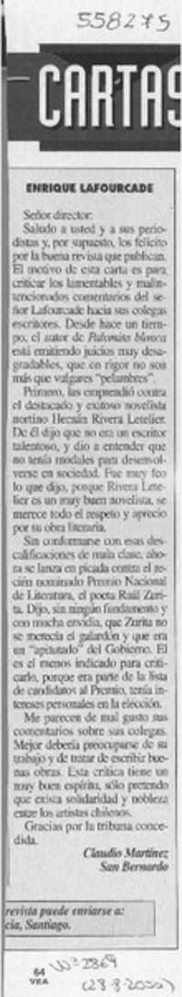 Enrique Lafourcade  [artículo] Claudio Martínez
