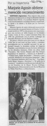 Marjorie Agosín obtiene merecido reconocimiento  [artículo]