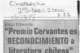 "Premio Cervantes es reconocimiento a literatura chilena"  [artículo]