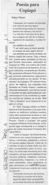 Poesía para Copiapó  [artículo] Kabur Flores