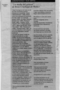 "La noche del girasol" de Rosa Cruchaga de Walker  [artículo] Matías Rafide