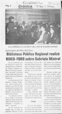 Biblioteca Pública Regional realizó video foro sobre Gabriela Mistral  [artículo]