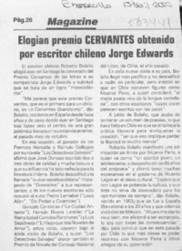 Elogian Premio Cervantes obtenido por escritor chileno Jorge Edwards  [artículo]