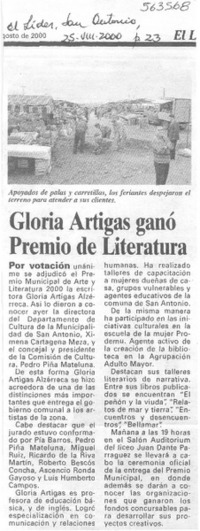 Gloria Artigas ganó Premio de Literatura