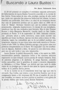 Buscando a Laura Bustos  [artículo] Sucre Valenzuela Zura