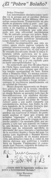 ¿El "Pobre" Bolaño?  [artículo]